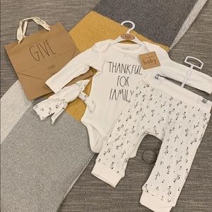 Rae Dunn thankful for family pants set w/ headband & gift bag
